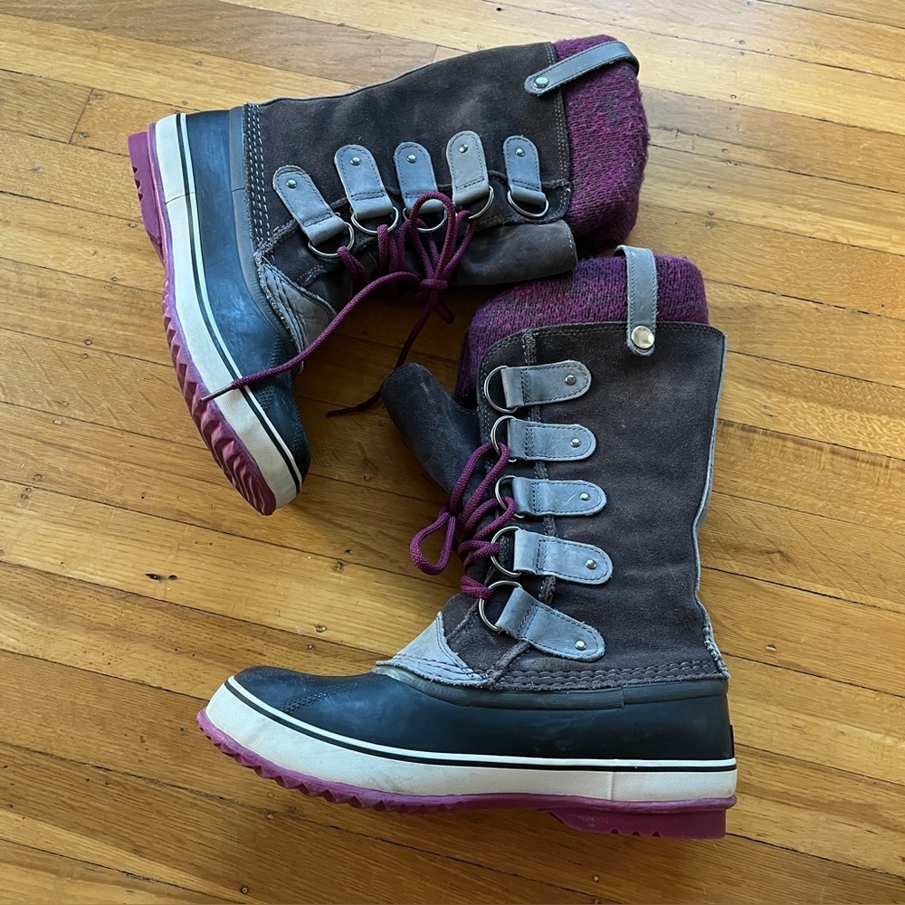 Sorel Joan of Arctic Waterproof Winter snow Boots insulated gray purple 9.5 40.5